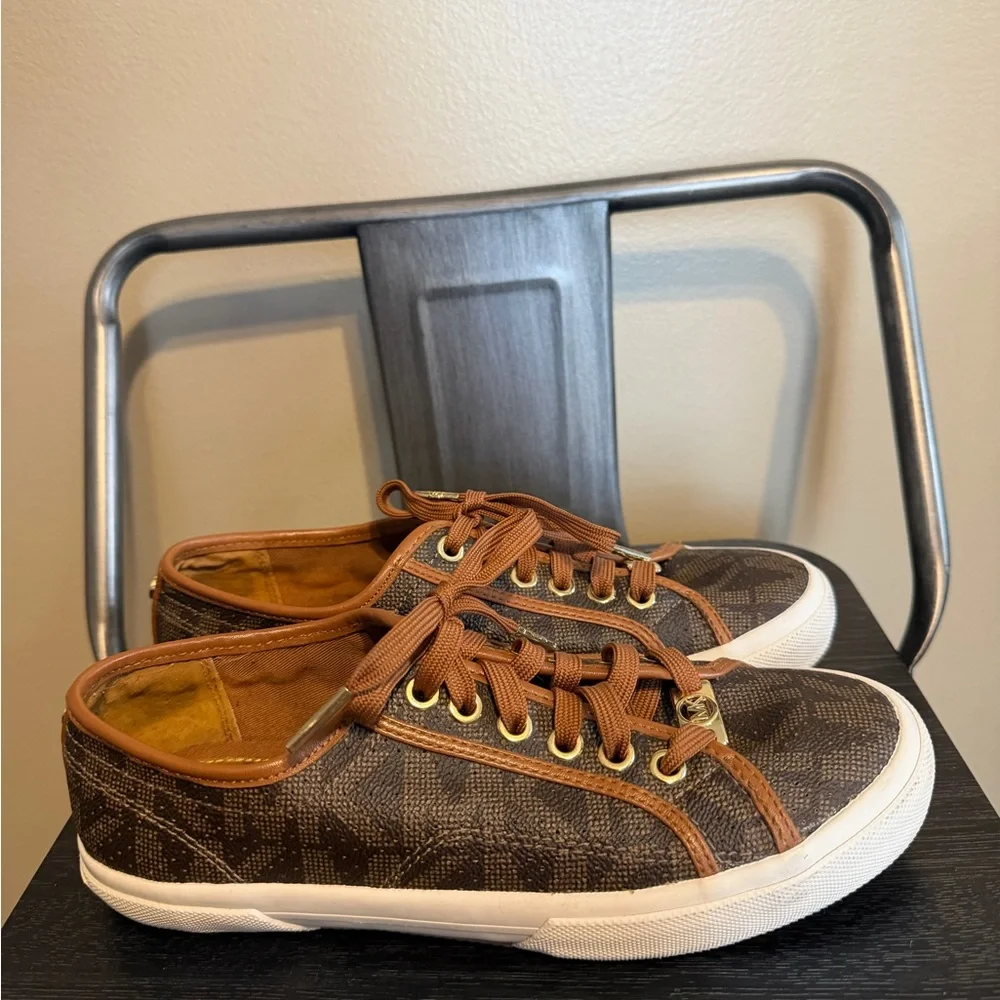 Michael Kors Boerum MK Logo Sneakers Brown Monogram Lace Up Shoes 6.5